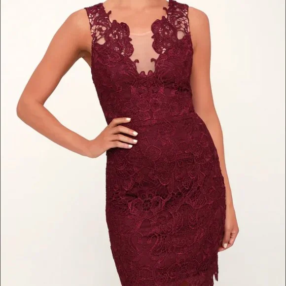 Lulus Dresses Lulus Last Dance Burgundy Lace Bodycon Dress
